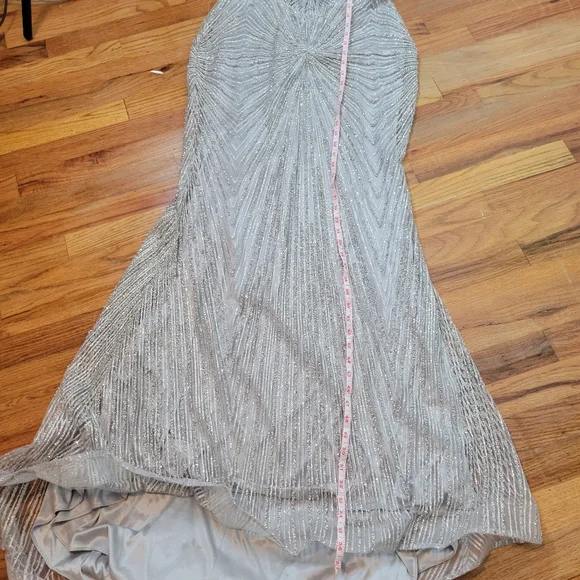 Alglist Silver Beaded Strapless Dress Lace Up Back Size 8 - Picture 13 of 17